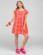 the amore dress by boom shankar is a red with pink embroidery boho tunic style dress
