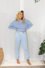 pale washed blue elastic waist cotton track pants by foxwood