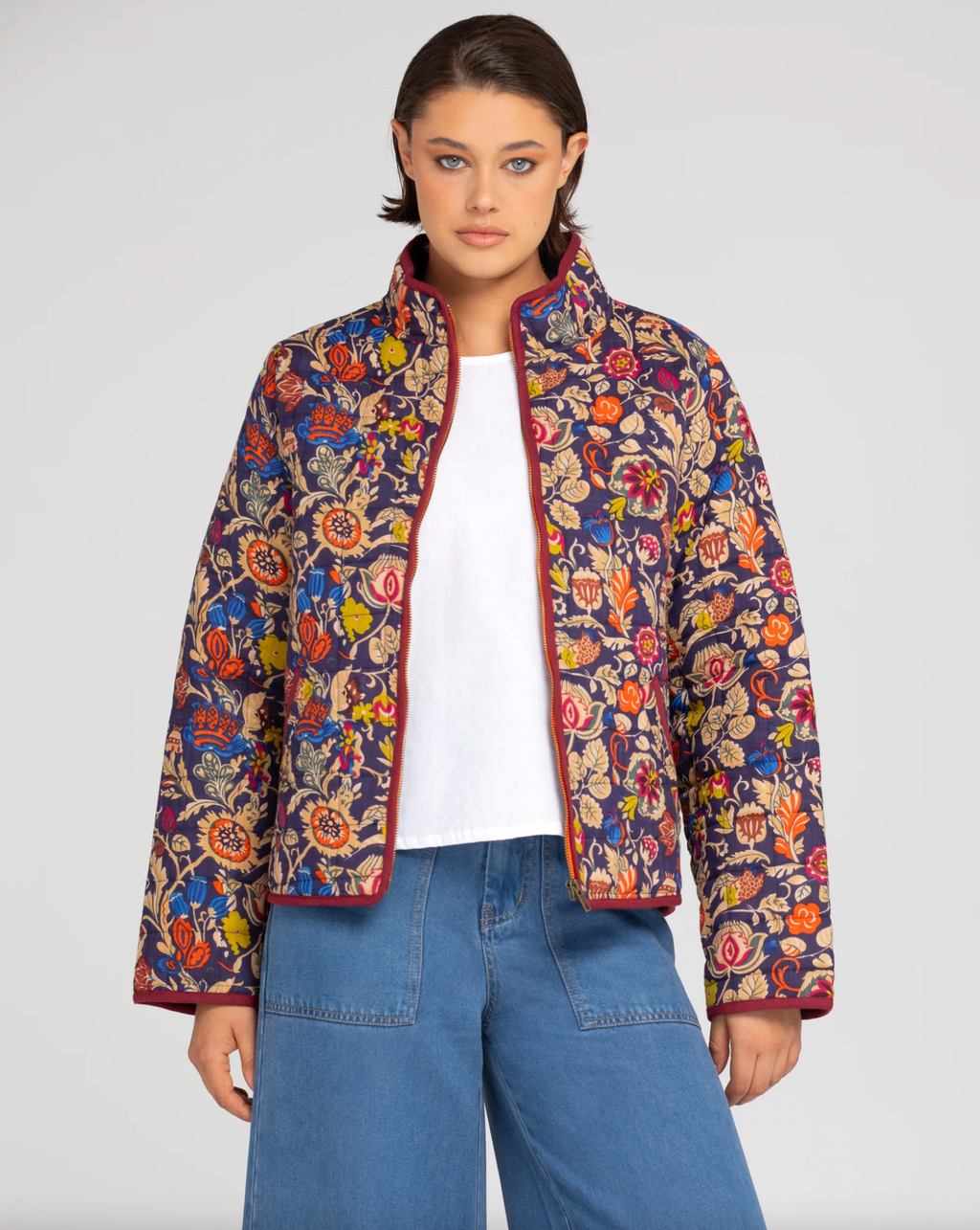 the cella quilted jacket by boom shankar is a cotton block printed boho floral zip up cotton jacket online at jipsi cartel