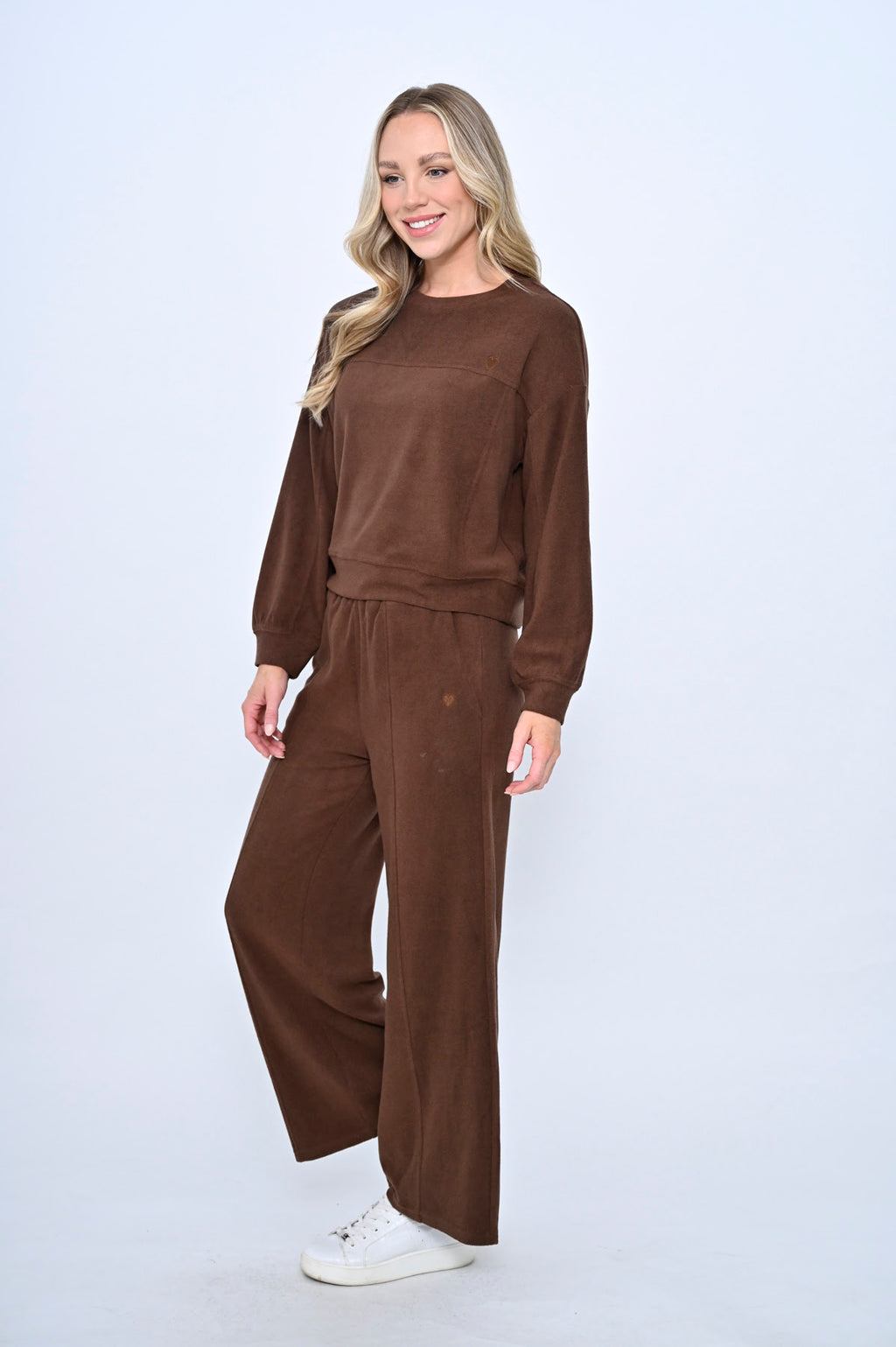 a velour chocolate brown tracksuit sweater