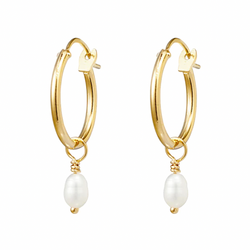 fine 18 karat gold vermeil hoop pearl earrings by midsummer star