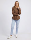 delilah crew by foxwood is a chocolate brown pull on cotton sweater