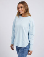 delilah crew by foxwood is a unbrushed fleece sweater in sky blue