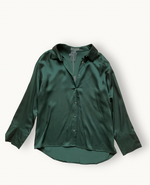 The Ella Shirt by Little Lies is a silky satin finish button up long sleeve teal green shirt