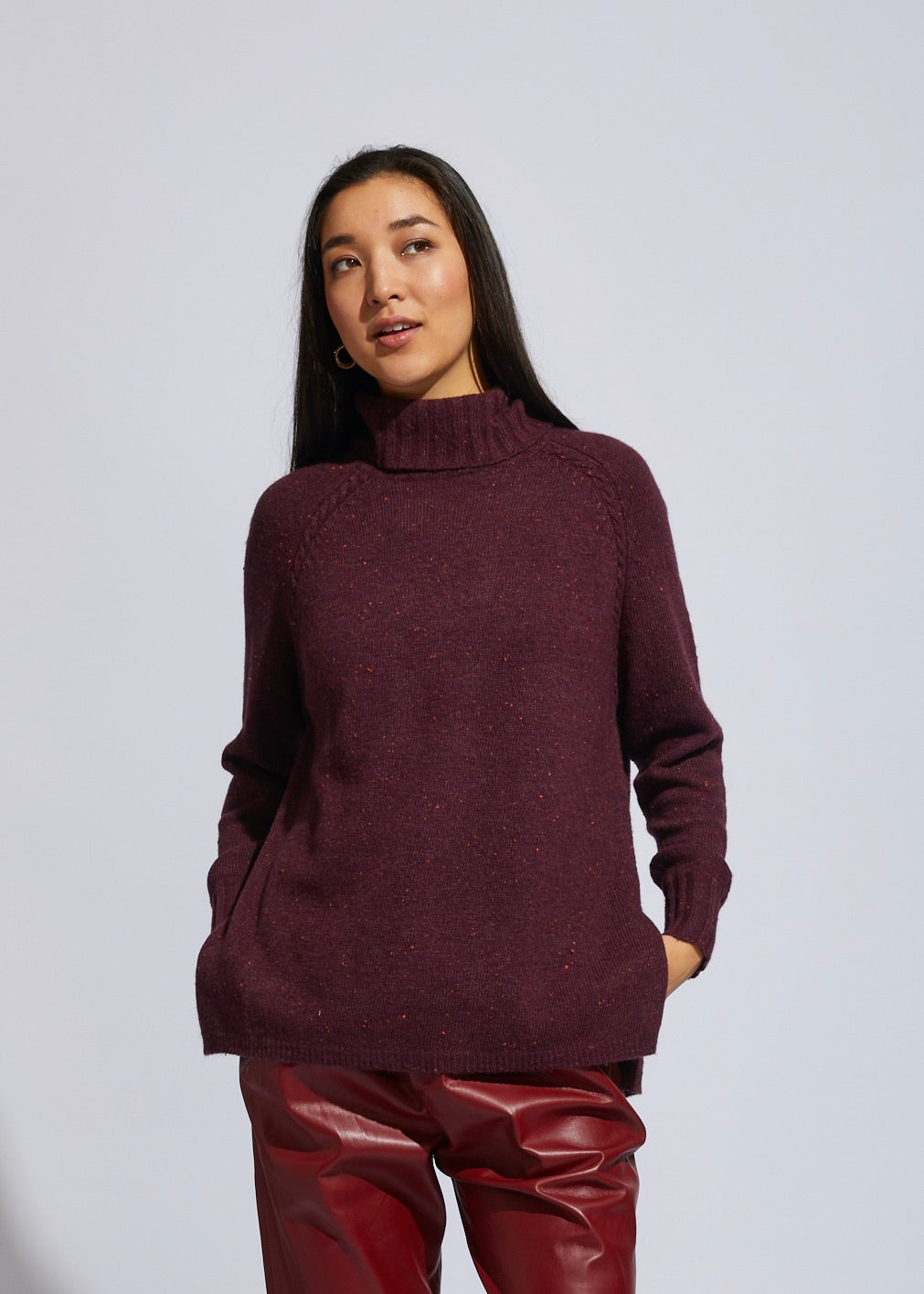 the beautiful fleck roll neck sweater is a knitted jumper by ldandco which is a wool blend and oversized for extra warmth and comfort