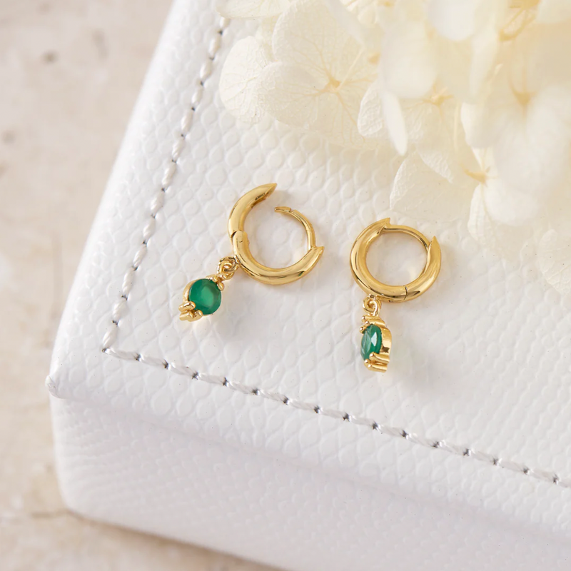 Glisten Green Onyx Gold Huggies