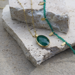 Green Onyx Pendant Necklace in 18 karat gold plate by Murkani