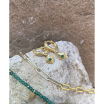 Statement jewellery by Murkani - gold huggies earrings featuring green onyx