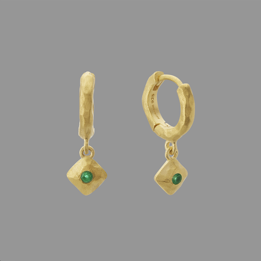 Yellow gold plated green onyx huggies - earrings by Murkani