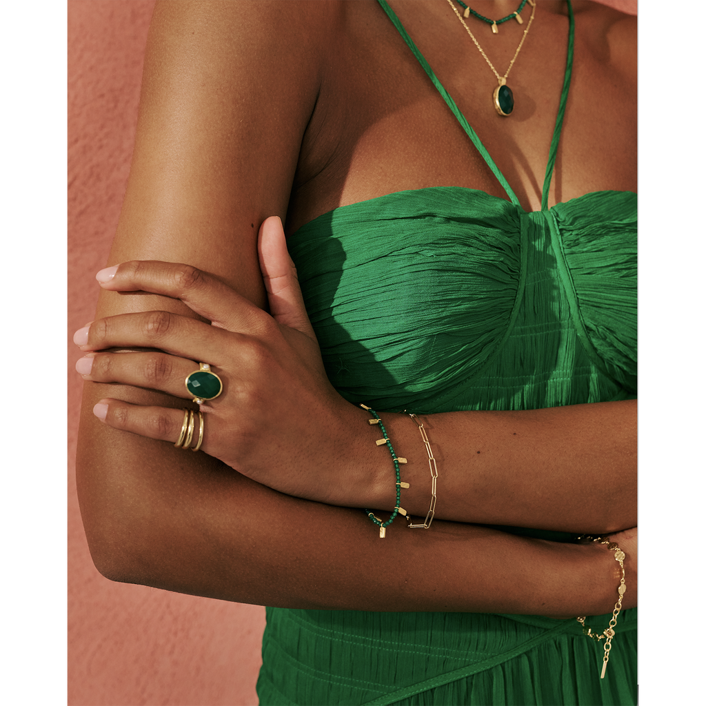Green onyx and pearl statement ring in gold by murkani