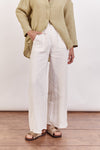 The Jude Linen pants by Little Lies are a wide leg linen pants in ivory with zip and button closure and side pockets 