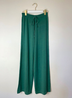the klara knitted pants by little lies have an elastic waist and slight wide leg and relaxed fit in emerald green