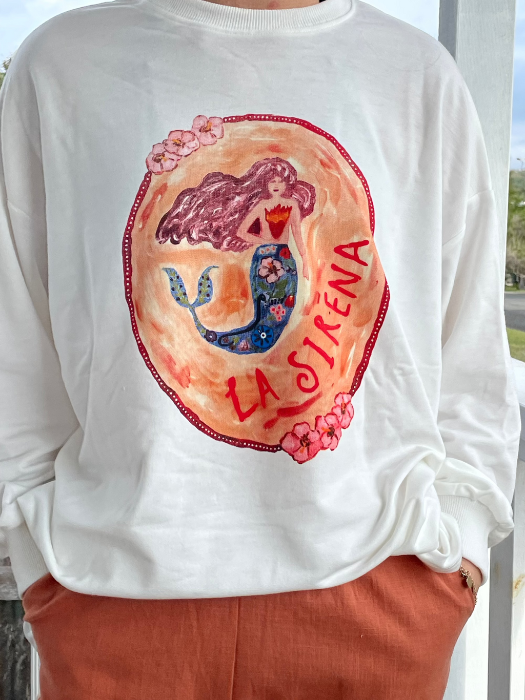 mermaid La sirena long sleeve cotton tee by frankie in white
