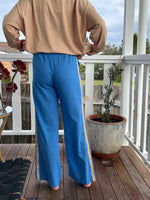 blue and beige racer stripe cotton pants by frankie