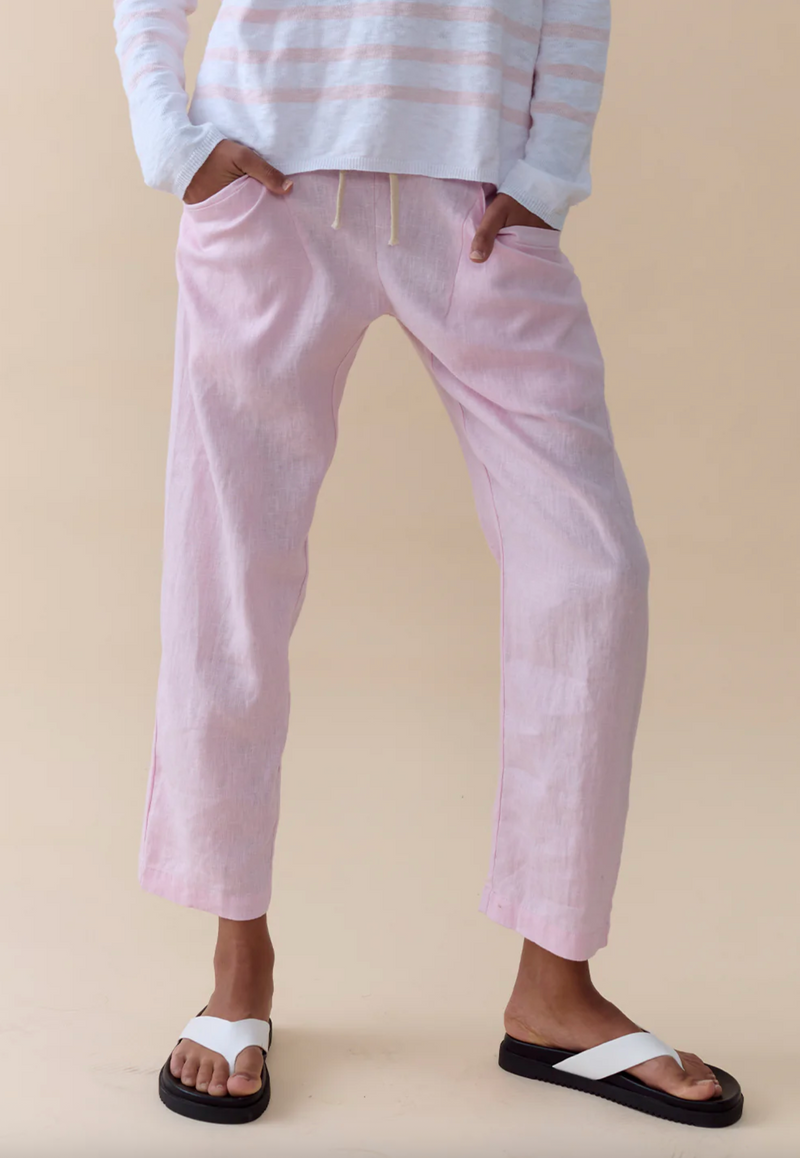 summer tee by little lies is a lightweight linen blend knitted top in pink