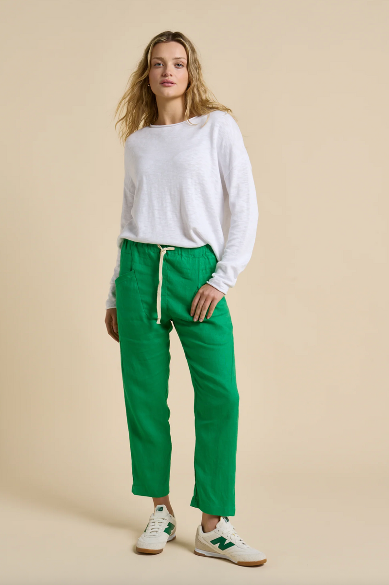 summer tee by little lies is a lightweight linen blend knitted top in green