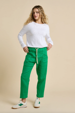 summer tee by little lies is a lightweight linen blend knitted top in green