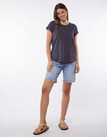 manly tee by foxwood is a soft cotton rolled sleeve top in charcoal coal