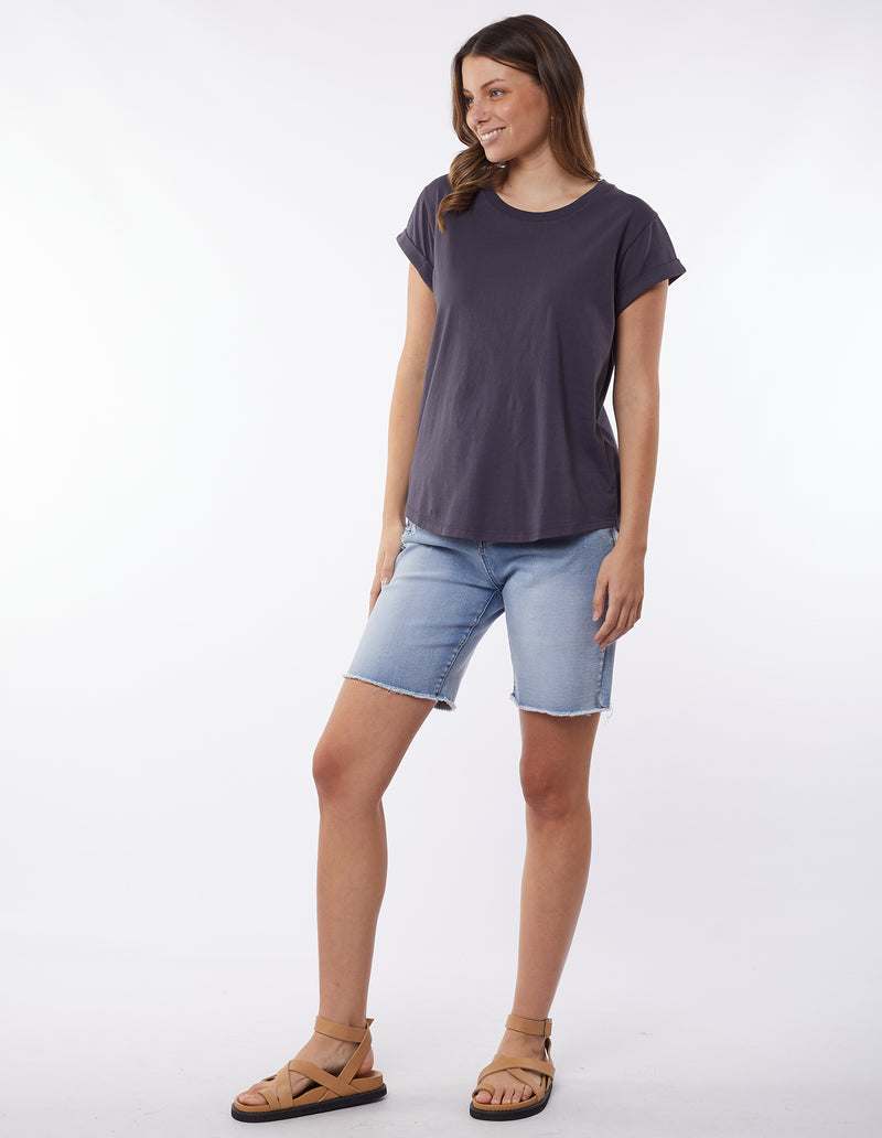 manly tee by foxwood is a soft cotton rolled sleeve top in charcoal coal