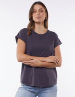 manly tee by foxwood is a soft cotton rolled sleeve top in charcoal coal