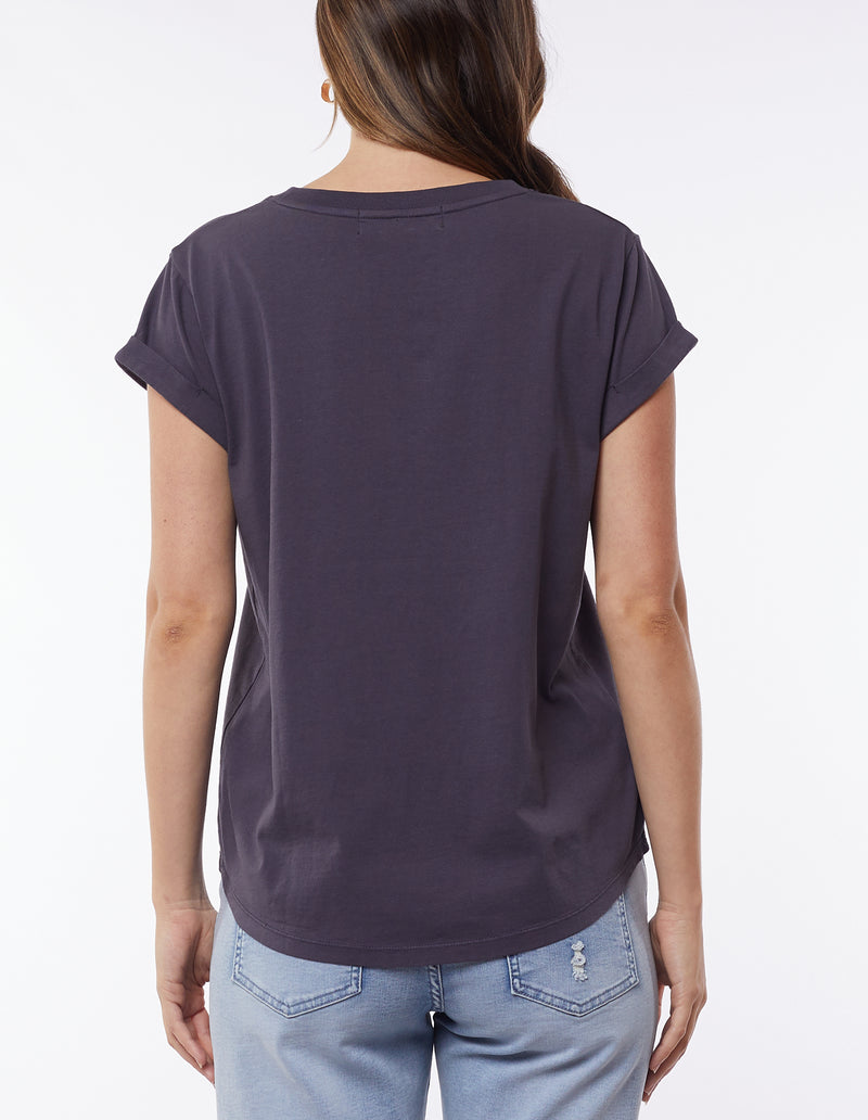 manly tee by foxwood is a soft cotton rolled sleeve top in charcoal coal