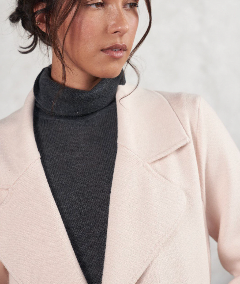  The mimi coatigan by little lies is a longline knitted coat in nude