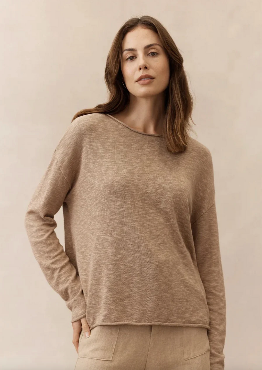 the nellie top by Little Lies is a long sleeve cotton slub weave textured top