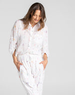 the pari shirt by boom shankar is a super silky soft cotton button up collared blouse with a small aztec print