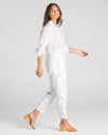 the pari shirt by boom shankar is a super silky soft cotton button up collared blouse with a small aztec print