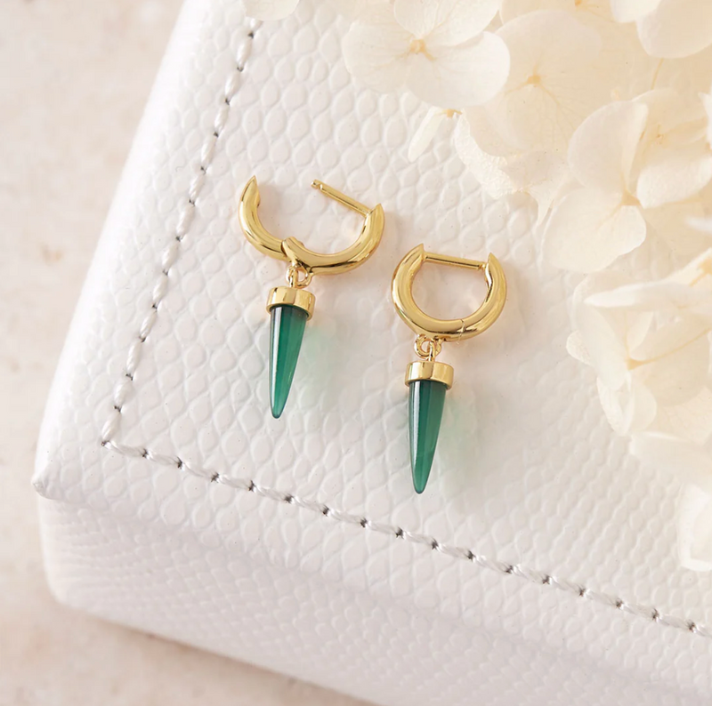 Midsummer Star's Pyramidal Green Onyx Huggie earrings 