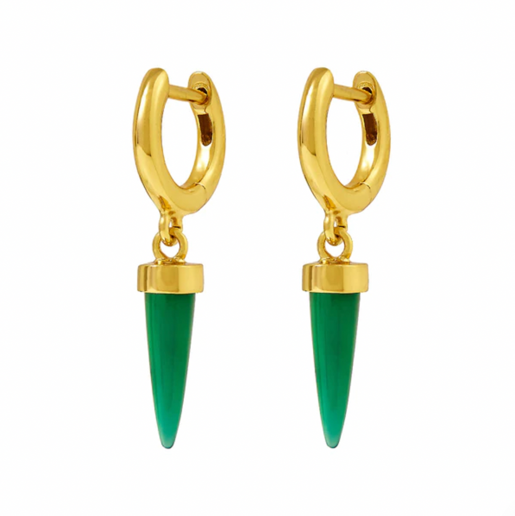 Midsummer Star's Pyramidal Green Onyx Huggie earrings 