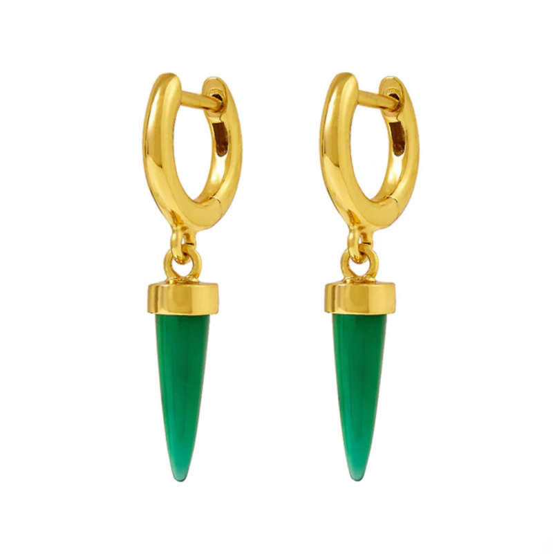 Midsummer Star's Pyramidal Green Onyx Huggie earrings 