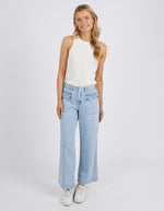 Rafa jean by foxwood are a lightweight denim wide leg zip closure pant