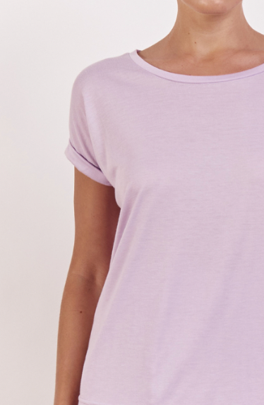 rolled sleeve tee by little lies is a soft cotton jersey blend t-shirt in lilac