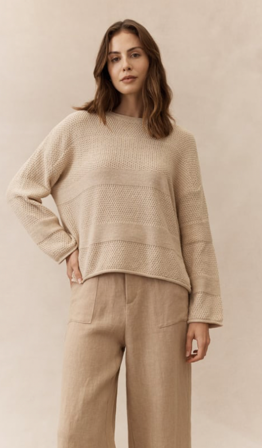 rowie jumper by little lies is a knitted textured burnt orange pull on sweater