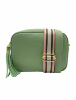 Ruby sports crossbody vegan leather bag by zjoosh in pistachio green with contratsting adjustable straps