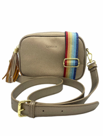 Ruby sports crossbody vegan leather bag by zjoosh in bronze with contratsting adjustable straps