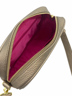 Ruby sports crossbody vegan leather bag by zjoosh in bronze with contratsting adjustable straps