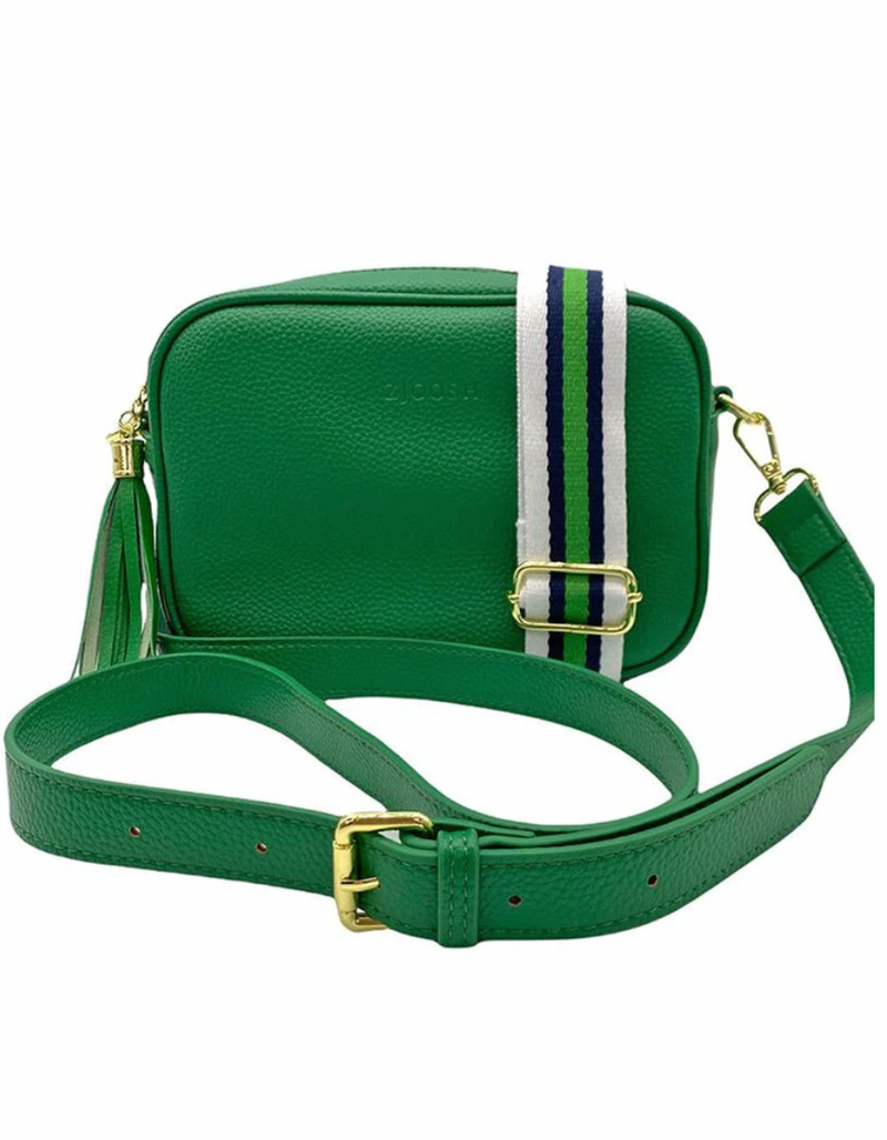Ruby sports crossbody vegan leather bag by zjoosh in green with contratsting adjustable straps