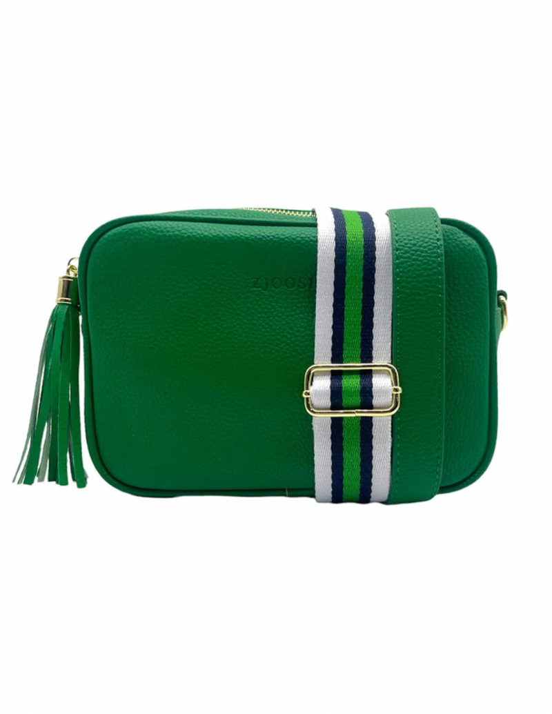 Ruby sports crossbody vegan leather bag by zjoosh in green with contratsting adjustable straps