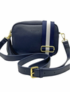 Ruby sports crossbody vegan leather bag by zjoosh in navy blue with contratsting adjustable straps