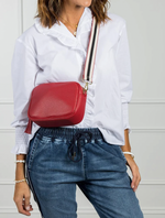 Ruby sports crossbody vegan leather bag by zjoosh in red with contratsting adjustable straps