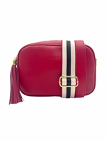 Ruby sports crossbody vegan leather bag by zjoosh in red with contratsting adjustable straps