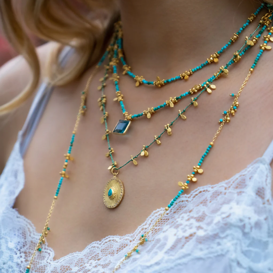 22 karat gold plate turquoise necklace by ruby teva