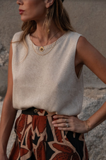 spring tank by little lies is a natural knitted pull on sleeveless top