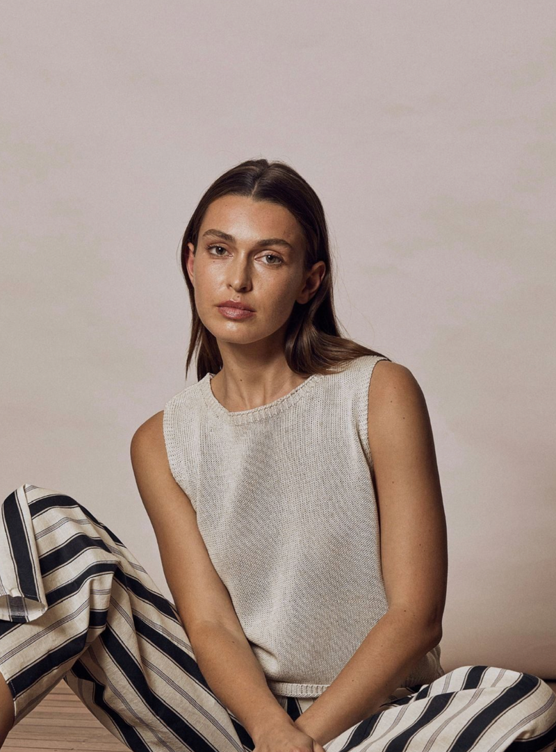 spring tank by little lies is a natural knitted pull on sleeveless top