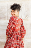the sukra dress by soul song is a cotton bohemian red garnet block print pull on dress