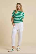 little lies white linen pants with stripe tilly tee