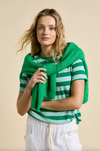 little lies striped tilly tee in a soft cotton with green and aqua stripe