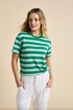green and aqua stripe tilly tee by little lies
